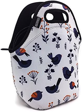 Neoprene Lunch Bag by Casewee - Large [12" x 12" x 6"] Gourmet Insulating Lunch Tote Bags Boxes for Adults Men Women Kids Boys Nurses Teens (Lovely Bird)