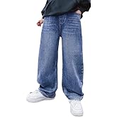 Nivne Tco Tween Boys Jeans Casual Washed Blue Zipper Fly Kids Loose Straight Leg Denim Pants with Pockets