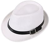 Simplicity Panama Style Fedora Straw Sun Hat with Leather Belt,White LXL