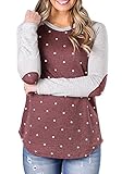 VOKY Women's Polka Dot Raglan Tunic Elbow Patches Long Sleeve Tee Tops