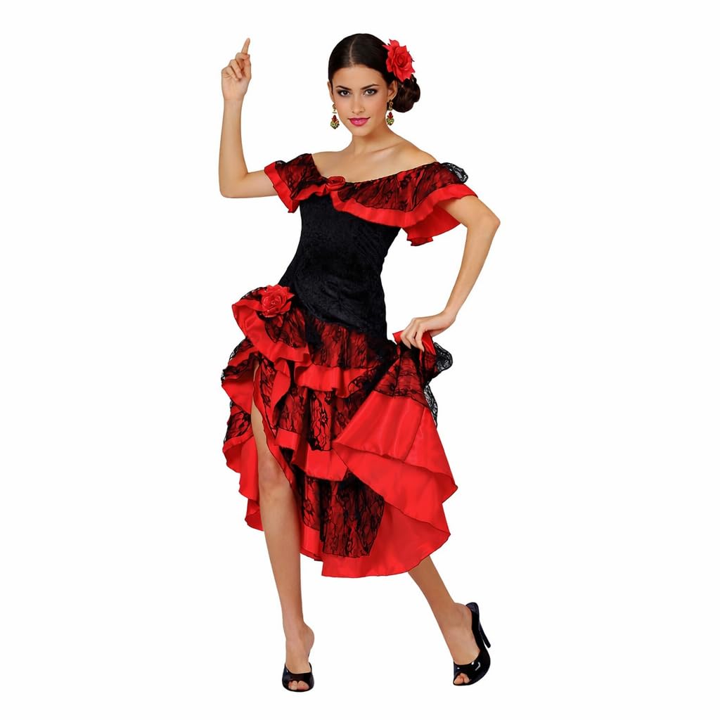 Wicked Costumes Adult Women’s Spanish Senorita Costume – Red Flamenco Style Fancy Dress for Halloween, Fiesta & Themed Parties - Large (UK 18-20)