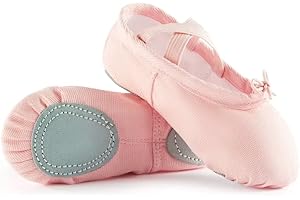 TIEJIAN Canvas Ballet Shoes for Girls, Dance Practice Slippers Split Soft Leather Flat Shoes(Toddler/Little Kid/Big Kid)