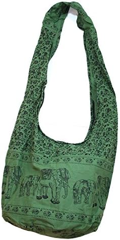 Hippie Elephant Sling Crossbody Bag Shoulder Bag Purse Thai Top Zip Handmade New Color Green