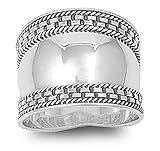 Sterling Silver Woman's Simple Bali Wide Ring Unique 925 Band 18mm Sizes 6-10