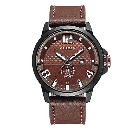 Reloj para hombre, relojes superior marca cuarzo cuero genuino marrón banda curren reloj black8253