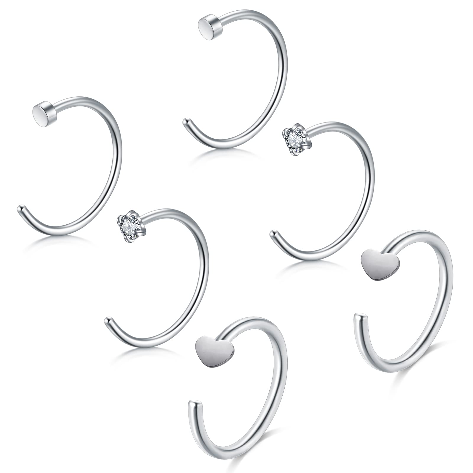 Briana Williams 3 Pairs Cubic Zirconia Half Hoops Huggie Earrings 20G for Cartilage Lobe Cuff Piercing Women Silver