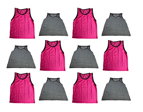 BlueDot Trading Youth Sports Pinnie Scrimmage Chaleco de entrenamiento, combinado rosa / gris, paquete de 12