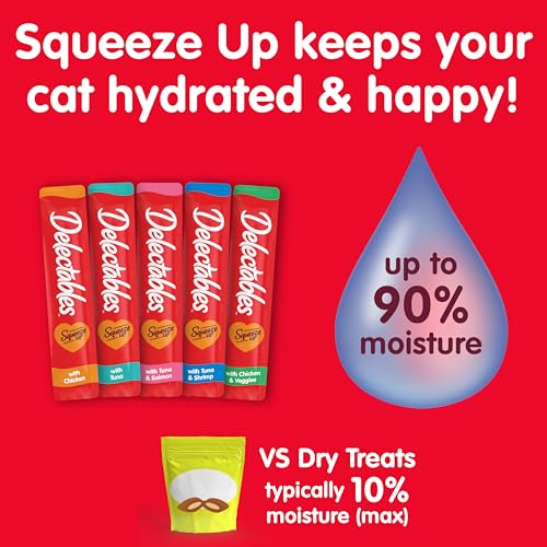 DELECTABLES SQUEEZE UP VARIETY PACK, CREAMY SQUEEZABLE PUREE, LICKABLE WET CAT TREATS, GRAIN FREE, NO ADDED FILLERS, NO BY-PRODUCTS, NO ADDED PRESERVATIVES, 0.5 OUNCES TUBE, 72 TUBES TOTAL