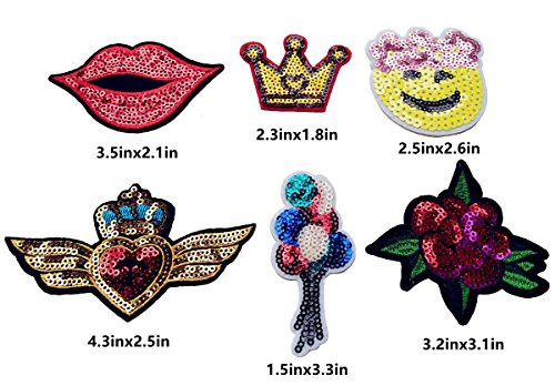Qingxi Charm 32pcs Assorted Styles Sequins Sewing on/Iron on Embroidered Patches Clothes Dress Hat Pants Shoes Curtain Sewing Decorating DIY Craft Embarrassment Applique Patches (Sequins 32pcs)