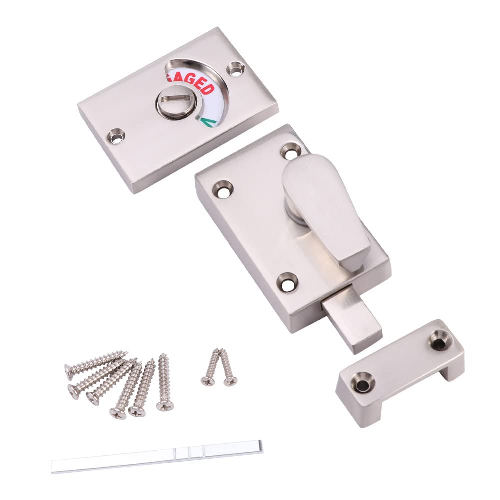 Bathroom Toilet WC Indicator Privacy Dead Bolt Door Lock, Vacant Engaged + Screws, 38 * 13 * 35mm Toilet Shower cubicles & Bathroom Indicator Bolt (Satin Nickel)