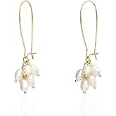 14K Gold Plated Handmade Cultured Pearls Cluster Dangling Hoop Earrings for Women Trendy