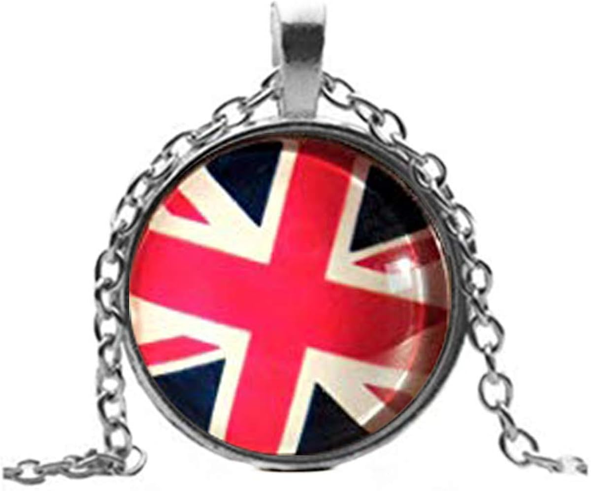 Sunshine British Flag Silver Necklace， Union Jack, Britain