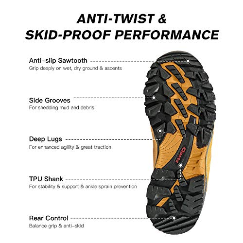 Clorts Women's Classic Hiking Boots Waterproof Suede Leather Lightweight Hiking Shoes Yellow US Women Size 7.5 Medium Width - Thumbnail 2