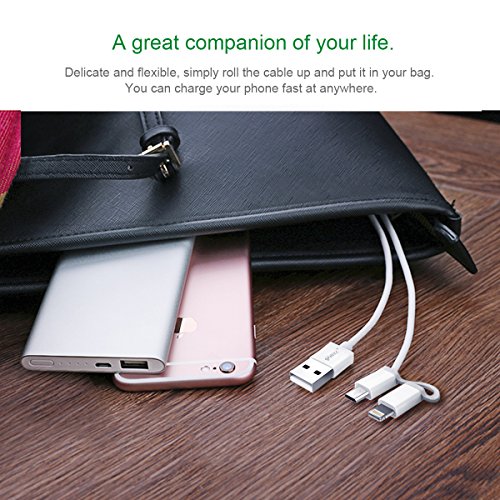 BULL 2 in 1 Apple Lightning and Micro USB Cable, 8 Pin Lightning with MFi Certified, Dual Connector Sync and Charge Cable for iPhone 8 7 6 5 iPad iPod Samsung HTC and More, 3ft White