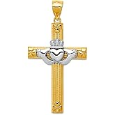 JewelryWeb 14k Two-Tone Solid Polished Not engraveable Gold Irish Claddagh Celtic Trinity Knot Religious Faith Cross Pendant Necklace 47x25mm Wide Pendant for Women