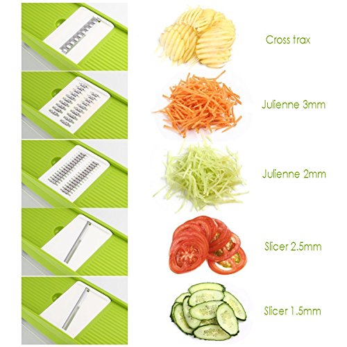 Mandolin Slicer Shule Vegetable Slicer with 5 Interchangeable Stainless Steel Blades–Food Slicer-Vegetable Cutter and Slicer-Cheese Slicer& Other Accessories
