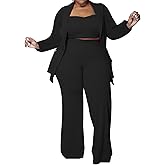 IyMoo Women Plus Size Pants Suits 3 Piece Set Long Sleeve Blazer Pants Suit Sets Dressy Business Casual Office Work Outfits