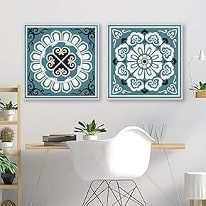 2 Piece Canvas Wall Art for Living Room Bedroom Home Artwork Ethnic Style Pattern Paintings Ready to Hang - 12"x12" x 2 Panels