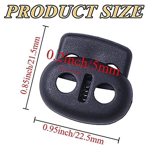 AXEN 30PCS Plastic Cord Lock End Toggle Double Hole Spring Stopper Fastener Toggles for Shoelaces, Drawstrings, Paracord, Bags, Clothing and More, Black