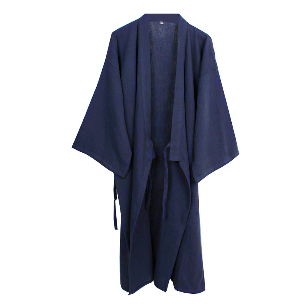 thefancypumpkin Japanese Mens Robe Cotton Kimono Pajamas Nightgown[Navy,Size XL]