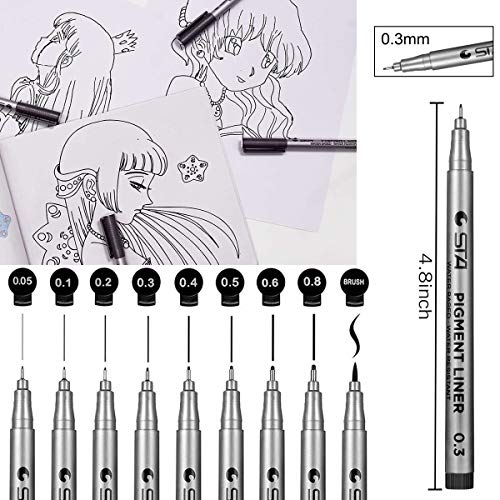 Black Micro-Pen Fineliner Ink Pens,Waterproof Archival Ink Micro Fine Point Drawing Pens for Sketching, Anime, Office Writing,Comic, Artist Illustration, Technical Drawing,