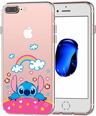 iPhone 7 Plus CASE,iPhone 8 Plus CASE, Stitch with Rainbow 3D Printed Soft Clear Cute Case