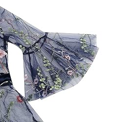 2 Pieces Mesh 3/4 Sleeve Floral Embroidery Illusion