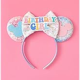 WW-WONDERFULWORLD Pink Blue Birthday Glitter Headband - Sparkling Sequin Ears with Diamond Accents, for Women‘s Party, Cosplay & Festival | Shiny Hair Accessory; BR-6