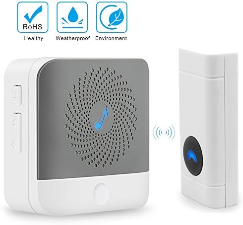 Wireless Doorbell Waterproof Door Bells Kit, 1000 Feet Operating, 52 Chimes with 4 Level Volume,Pripaso Wireless Doorbell with 1 Receiver &amp; 1 Push Button Transmitter with Sound and LED Indicator