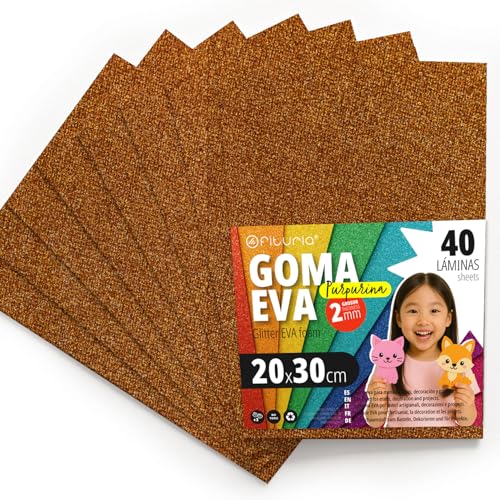 OFITURIA Glitter Eva Foam for Creative Crafts, Glitter Foam Sheets for DIY, School Projects, Decorative Art, Scrapbooking 20 x 30 cm (Copper Glitter, 40 Pcs)
