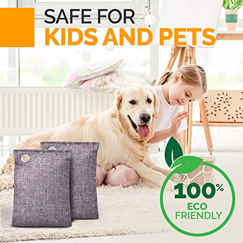 Activated Charcoal Odor Absorber 10x3.5oz w Hooks. Nature Fresh Bamboo