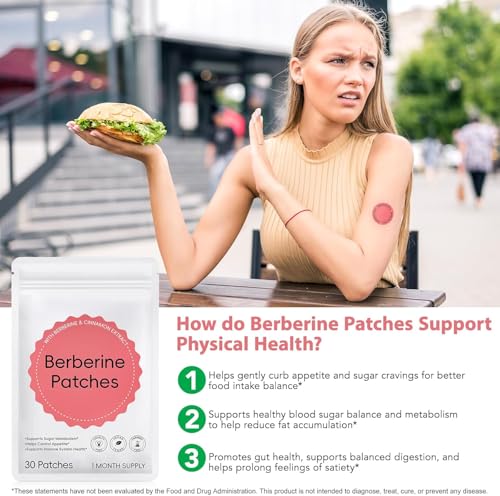 Berberine Patches, Berberine Support Patches with Berberines & Cinnamon Extract, Vegan, Helps Support Metabolism & Energy Levels (1 Pack)