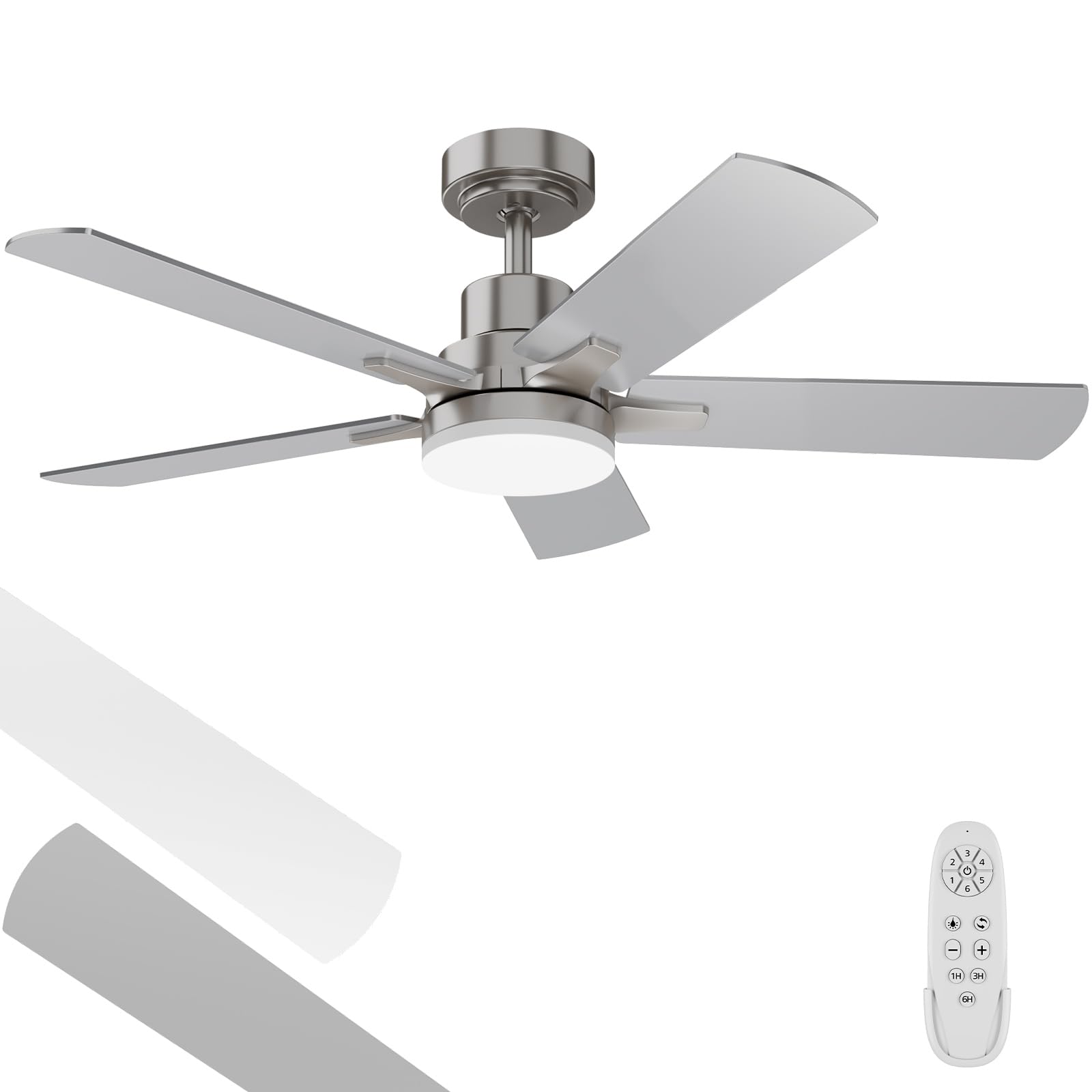 Photo 1 of Regair Ceiling Fans with Lights 42-Inch, Remote Control Reversible DC Motors, 3CCT Dimmable Timer Noiseless, Nickel Ceiling Fan for Bedroom Living Room, Indoor&Outdoor ETL Listed