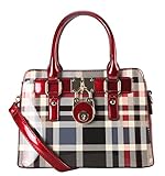 Rimen & Co. Patent Faux Leather Front Lock Mini Plaid Tote Handbag GZ-3078