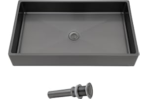Black Vessel Sink Stainless Steel - Fulorni 24"x14" Bathroom Vessel Sink Gunmetal Black 16 Gauge Nano Titanium Plating Above Counter Rectangle Vanity Lavatory Bath Sink Basin