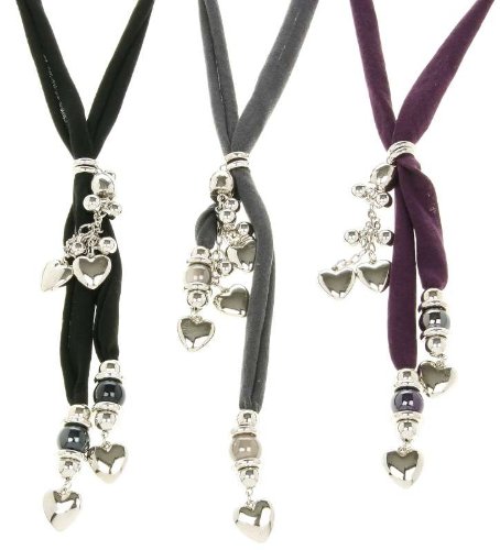 Long Fabric Necklace with multiple heart charms