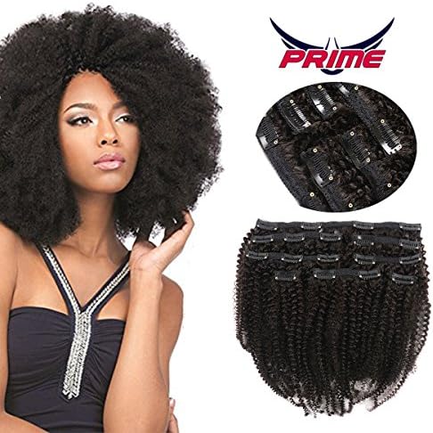 Kabadu Hair 9a Grade Clip In Hair Mongolian Afro Kinky Curly Clip In hair 8pcs 18clips/set Mongolian Virgin Human Hair Clip Ins Natural Black Color (1 bundle 8inch, natural black)