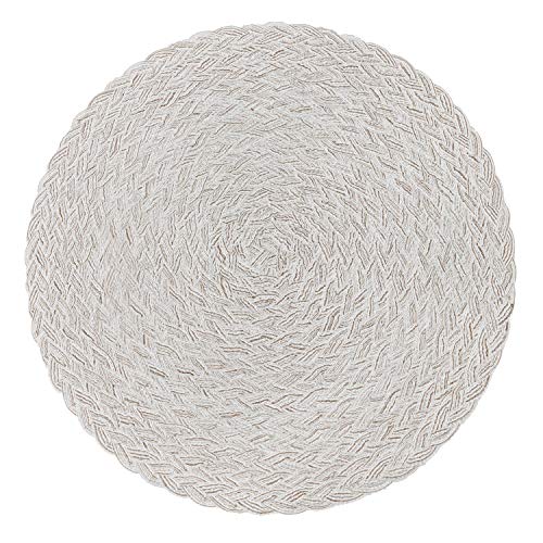 Topotdor Round 15 Inch Cotton Braided Placemats Heat-Resistant Stain Resistant Anti-Skid Washable Polyproplene Table Mats(Cream-White, Set of 6)