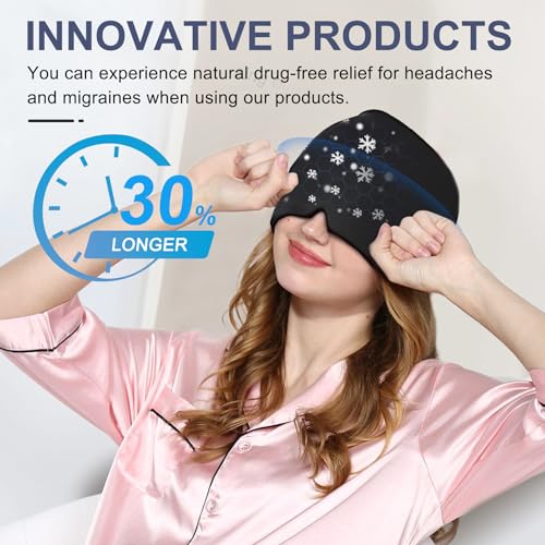 EXQUISLIFE Migraine Headache Relief Cap, Gel Ice Head Wrap, Hot and Cold Therapy, Headache Eyes Mask for Sinus, Puffy Eyes, Tension and Stress Relief (Black)