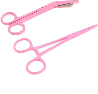 Odontomed2011 Premium Lister Bandage Scissors 5 5 Hemostat Forceps Straight Full Pink Color Stainless Steel Set Of 2 Amazon Com