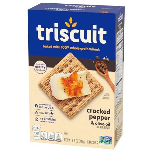 TRISCUIT CRACKED PEPPER & OLIVE OIL WHOLE GRAIN WHEAT CRACKERS, 8.5 OZ