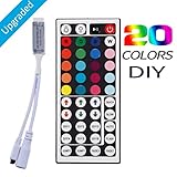 LEDMO Mini Wireless Remote Controller with DC Connector, 44Key IR Remote Control for Dimmable 3528 5050 RGB LED Strip Light