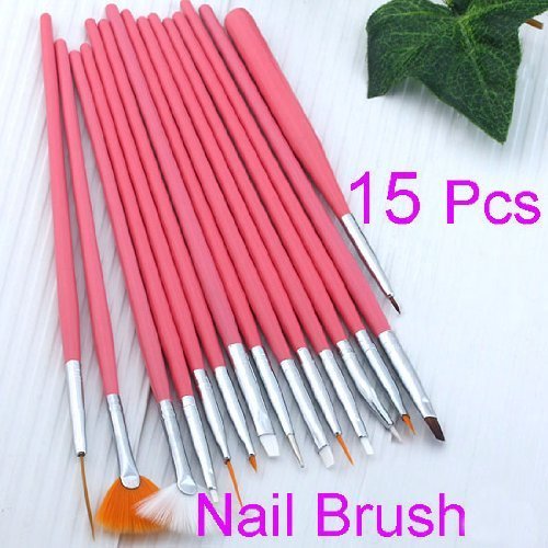 Leegoal 15pc Nail Art Design Dotting Brush Painting Pen Tool Set Pink Stick DIY Fit Tips