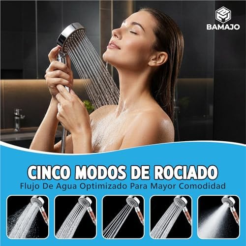 © Alcachofa de Ducha con Filtro de 15 Etapas – Filtro Ducha Antical con Manguera 1.5M - Cabezal de Ducha Alta Presión con 3+1 Modos que ahorra agua – 4 Filtros de Ducha Antical (Plata)