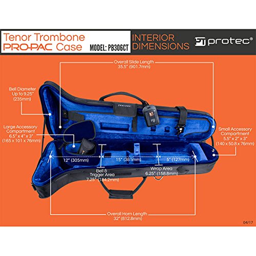 Protec Tenor Trombone Contoured PRO PAC Case-Black, Model PB306CT