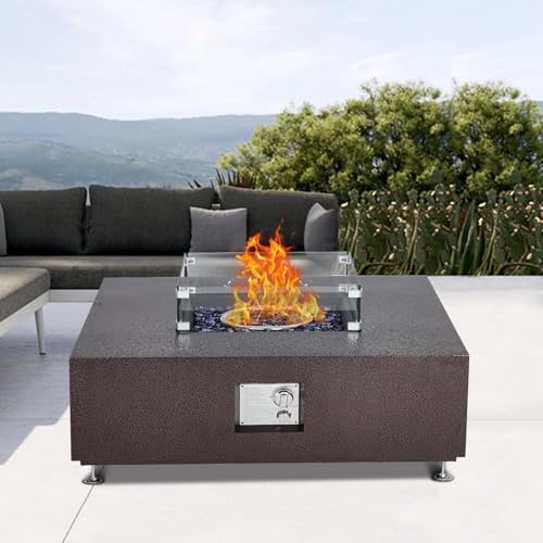 36 Inch Square Outdoor Propane Fire Pit Table 50000 BTU with Wind Guard Rust Re…