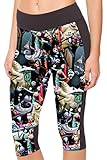 COCOLEGGINGS Womens 3D Digital Print GYM Athletic Workout Capri Leggings Tights