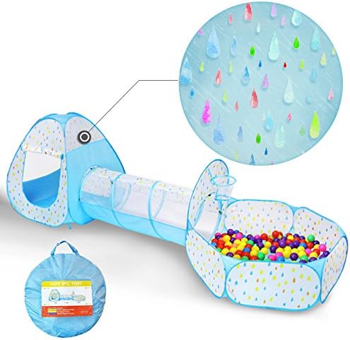 Yoobe Kids Play Tent Crawl Tunnel and Ball Pit with Basketball Hoop Playhouse for Toddlers Child (Raindrop)