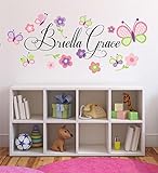 Flowers and Butterflies Personalized Custom Name Childrens Nursery Printed Vinyl Wall Decal PLUS FREE 12
