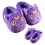Caleen6 Cute Sailor Moon Purple Cat Luna Plush Indoor Bedroom Winter Warm Slipper Birthday Gift